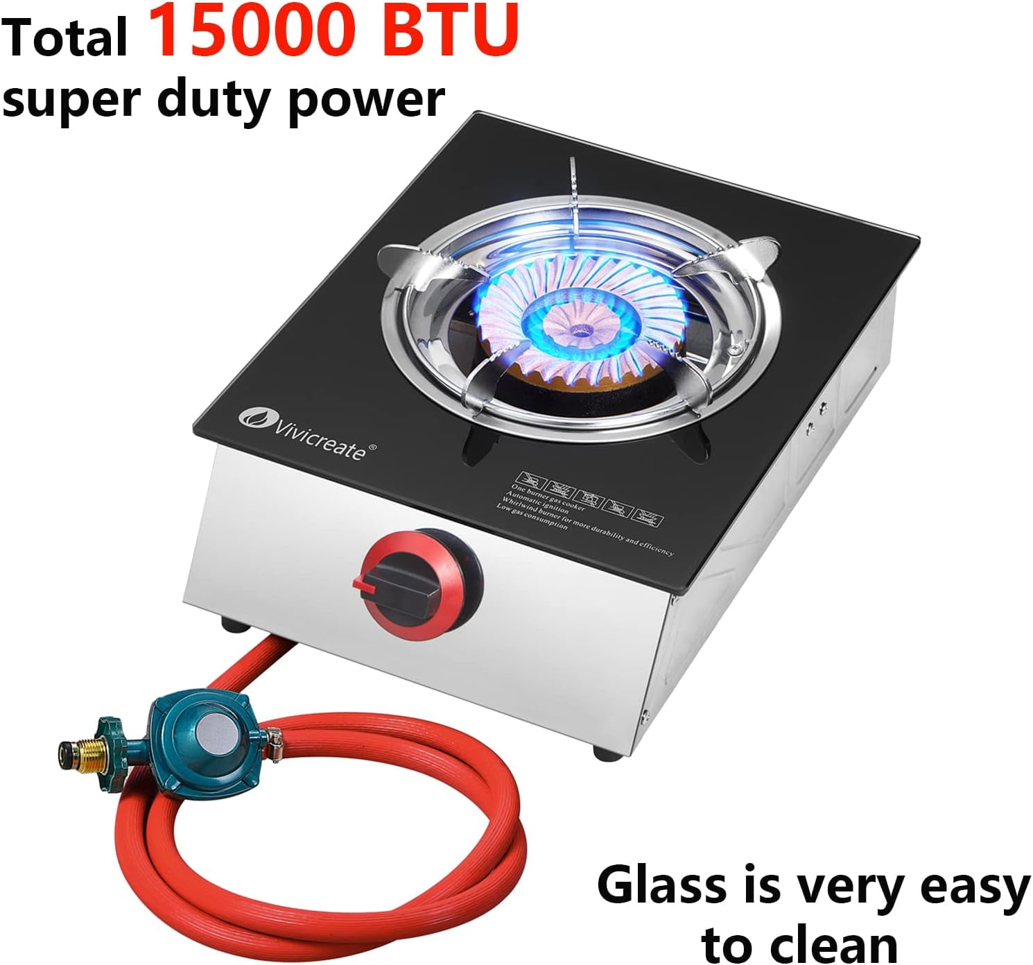 Vivicreate Glass Stove 15000 BTU auto ignition garden camping party propane grill stove cooker burner