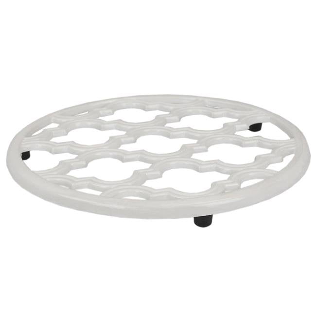 Home Basics JTTR453621 Lattice Collection Cast Iron Trivet, White