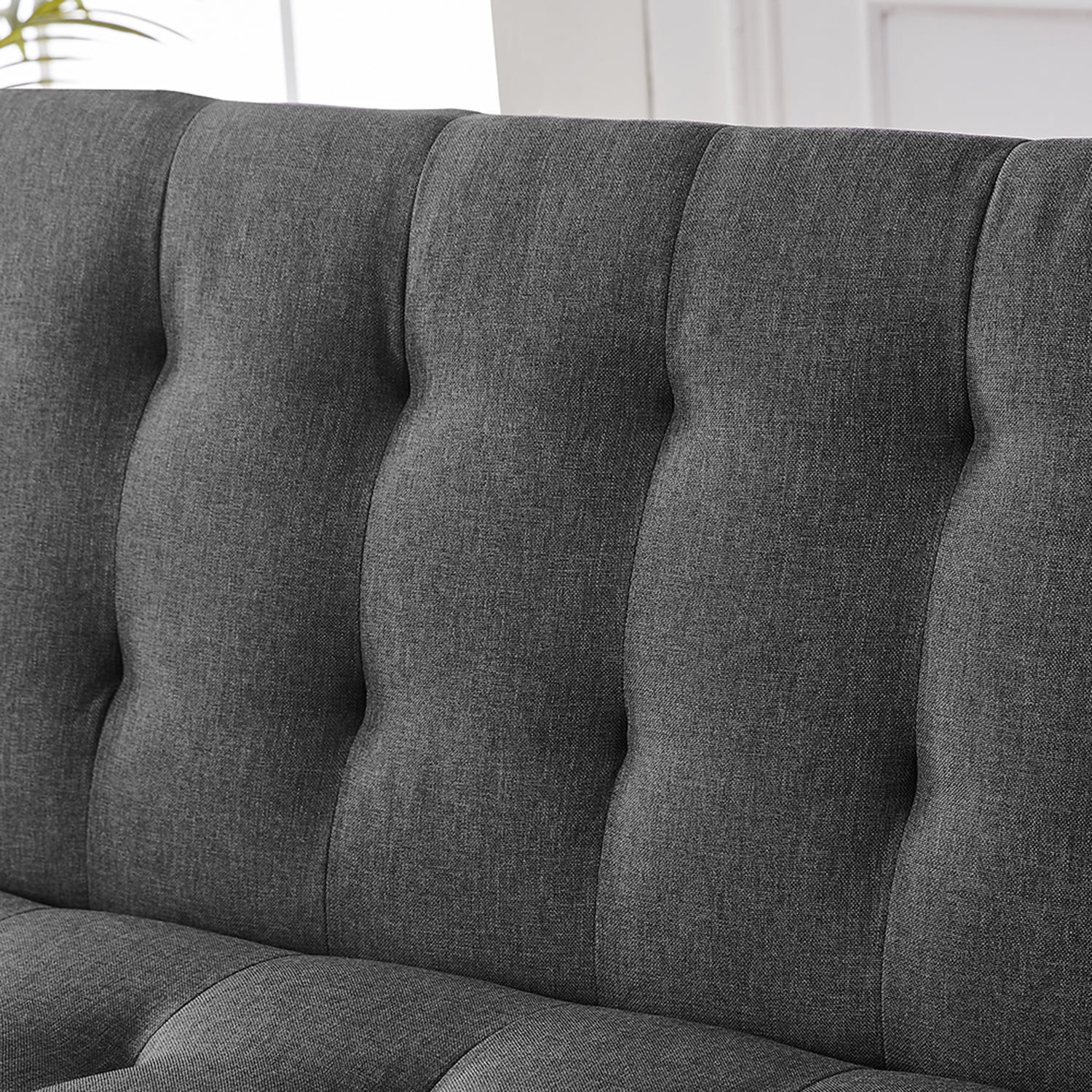 Kadyn Folding Futon Sofa, Upholstered Couch Bed for Bedroom, Modern Convertible Futon with Metal Legs, Dark Grey Kadyn Folding Futon Sofa, Upholstered Couch Bed for Bedroom, Modern Convertible Futon with Metal Legs, Dark Grey