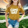 thumbnail image 2 of LIIPEE Girls Boys T-Shirt Cartoon Baseball Letter Graphic Printed Short Sleeve Round Neck Sequins Tshirt Tops Girl Comfortable Indoor Outdoor Wear Tee,Gold,6-7 Years, 2 of 4
