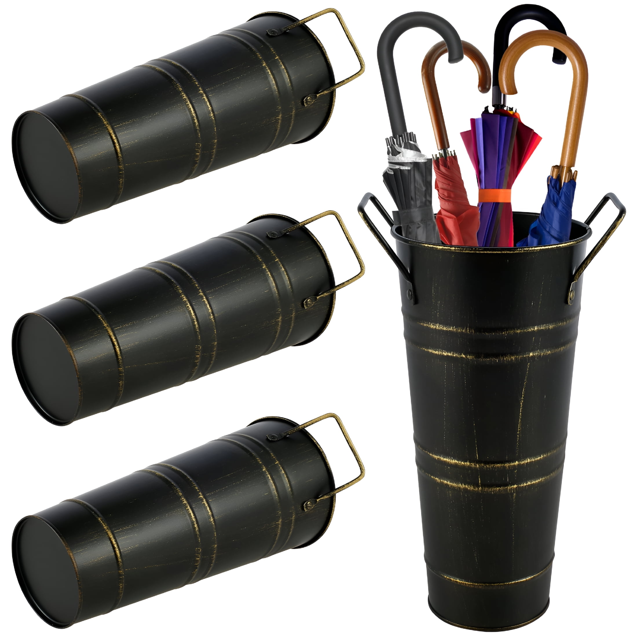 XIBUFE 2026 New 4 Pcs Metal Umbrella Holder Freestanding Umbrella Rack Vintage Umbrella Holder Bin Multipurpose Space Saving Umbrella Rack for Indoor Entryway Home Office 10X4.3X3Inch