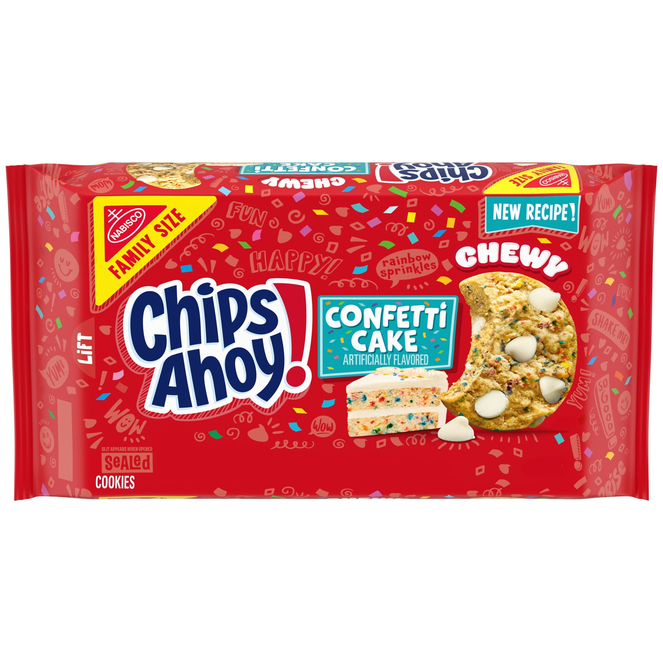 (3 pack) CHIPS AHOY! Chewy Confetti Cake Cookies with Rainbow Sprinkles, Family Size, 14.38 oz