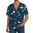 thumbnail image 3 of Vsdgher Space Dinosaur Print Men's Wrinkle Free Untucked Cuban Shirt Business Casual Button Down Shirts Short Sleeve Shirt, 3 of 7
