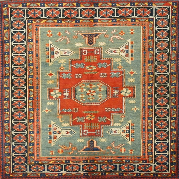 Ahgly Company Machine Washable Indoor Square Traditional Brown Red Area Rugs, 3' Square