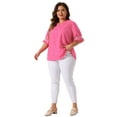 thumbnail image 3 of DARING DIVA Women's Plus Pin Dots Smocked Floral Boho Blouse 3X Hot Pink, 3 of 6