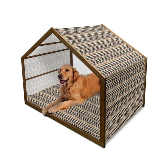Abstract Pet House, Ethnic Style Geometric Forms Striped Pattern on Bold Earth Tones Print, Outdoor & Indoor Portable Dog Kennel with Pillow and Cover, 5 Sizes, Multicolor, by Ambesonne