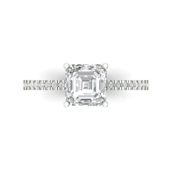 Solitaire with Accents Engagement Ring for Women - 2.7ct White Sapphire in 18K White Gold Promise Ring