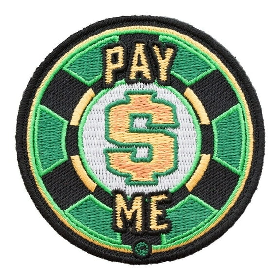 Pay Me Dollar Sign Poker Chip Patch, 2.75" (7cm) Diameter, Gambling Patches manufactured by PatchStop