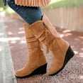 thumbnail image 2 of Shadoumai Women Mid Calf Slouch Boot Wedge Heel Thin Lined Suede Leather Winter Shoes, 2 of 6
