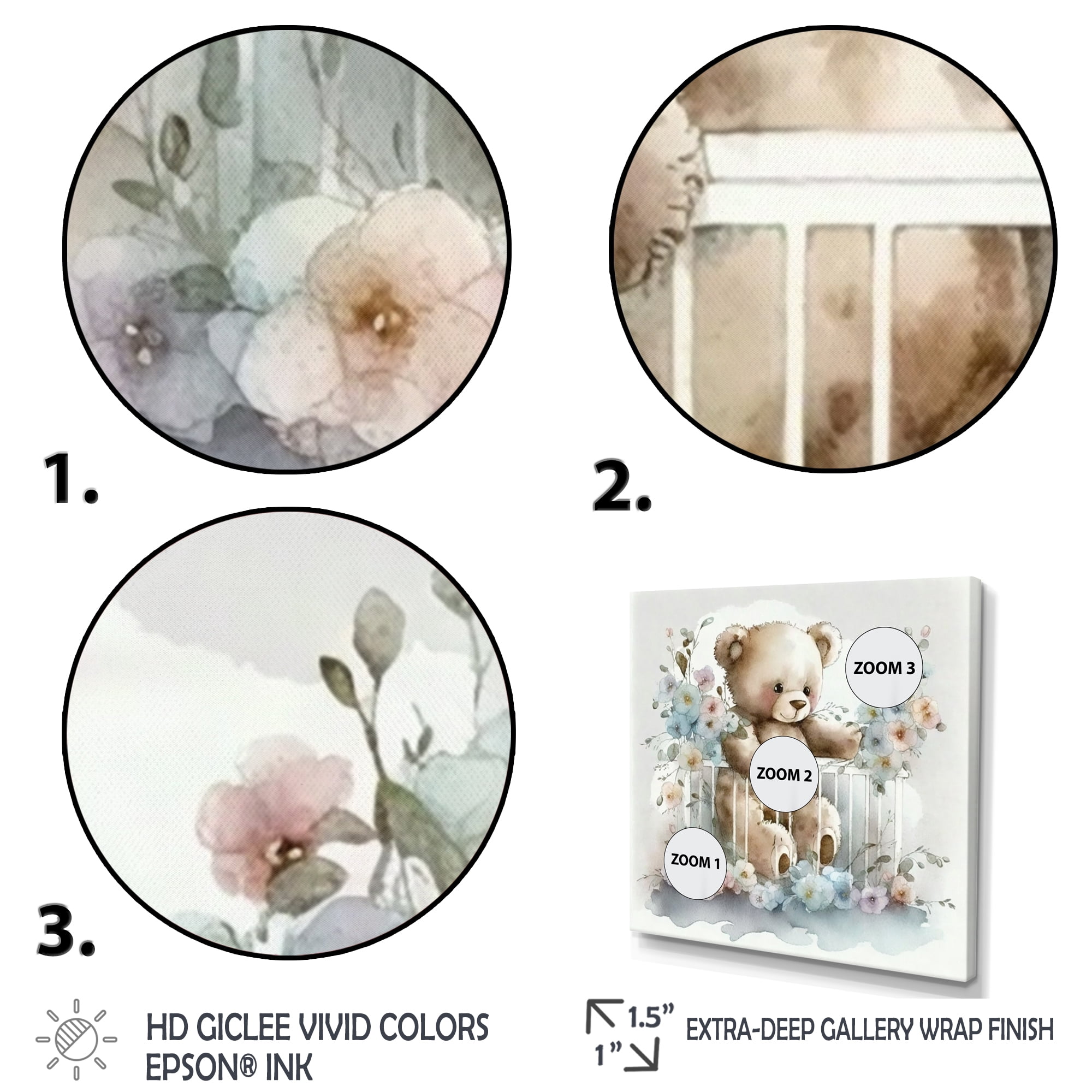 Designart Teddy Bear In Crib With Flowers II Canvas Wall Art