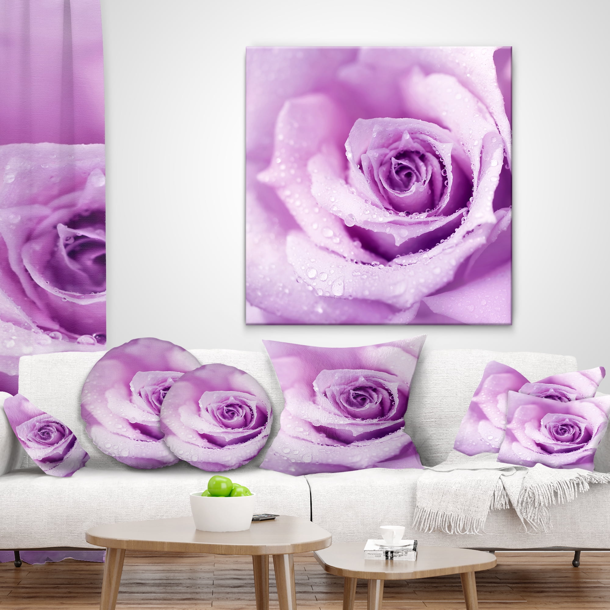 Designart Purple Wet Rose Background - Flowers Throw Pillowwork - 18x18