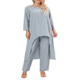 thumbnail image 1 of Women‘s Long Sleeve Irregular Tops Solid Color Pants Loungewear Sets, 1 of 9