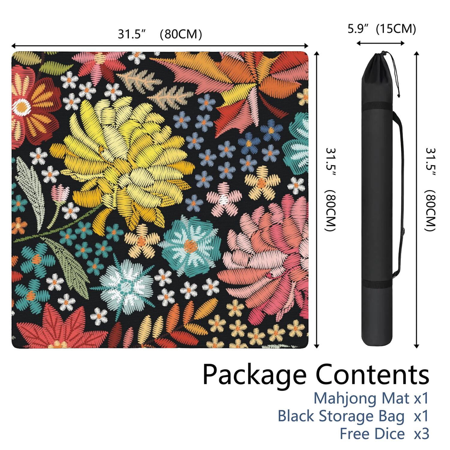 Classic Boho Pattern Extra Large Non-Slip Mahjong Mat 31.5 Inch Square Rubber Playing Pad with Quiet Design for Tiles Card Games and Board Game Nights