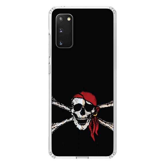 DistinctInk Clear Shockproof Hybrid Case for Galaxy S20 ULTRA / 5G (6.9" Screen) - TPU Bumper, Acrylic Back, Tempered Glass Screen Protector - Black Red Pirate Flag