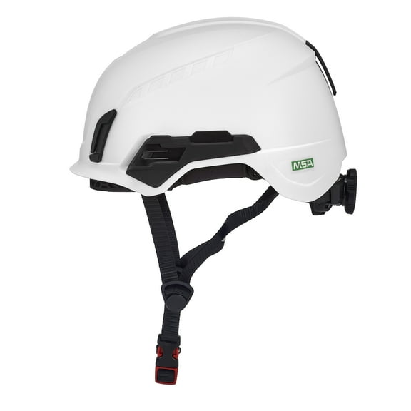 MSA 10242635 V-Gard H2 Pro Safety Type 2 Helmet With Comfortable Fas-Trac III Ratchet Suspension | Push-Button Accessory Rail and Universal Lighting Clips | Non-Vented, Standard Size in White