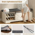 thumbnail image 3 of 60" Farmhouse Shoe Bench with Cushion, Entryway Storage Bench with 2 Sliding Barn Doors, 2 Drawer for Hallway, Living Room, White, 3 of 8
