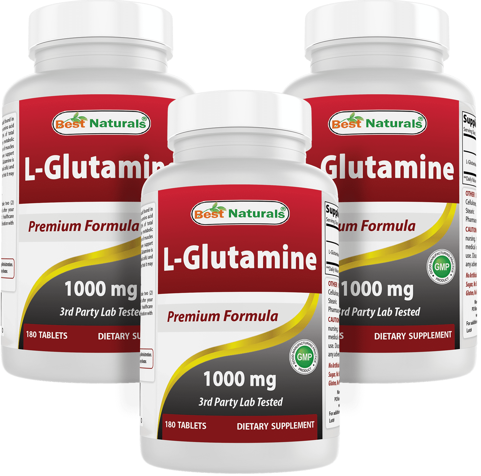 3 Pack Best Naturals LGlutamine 1000 mg 180 Tablets