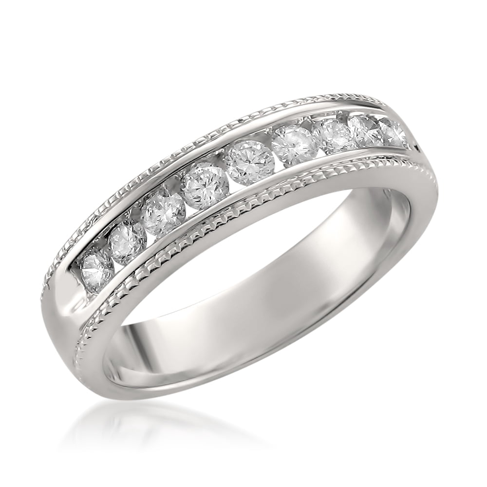 1/2 Carat T.W. Round Diam. Milgrain Vintage Platinum Bridal Wedding Band