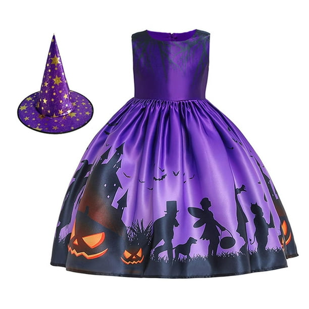 Vestido de disfraz de para niña con sombrero, vestido gótico para niña con estampado de calabaza, vestido de para juego de rol para 140cm Macarena vestidos de niñas