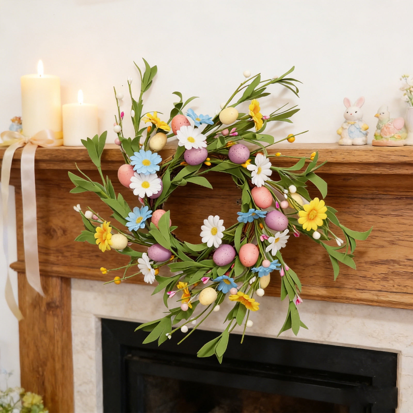 Yunuuuoa 3 Packs Easter Wreath Door Hanging Spring Candle Ring Centerpiece Decor, Floral Foam Berry Egg Tabletop Decoration for Home Party Wedding, Festive Indoor Outdoor Decorations