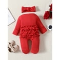 thumbnail image 3 of Bagilaanoe Newborn Baby Girls One-pieces Letters Print Long Sleeve Footies Jumpsuit + Headband 3M 6M 12M Infant Zipped Romper Casual Clothing, 3 of 9