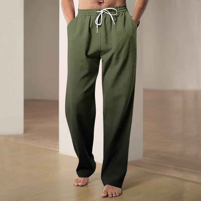 RXIRUCGD Men's Fashion Drawstring Elastic Waist Gradient Color Casual Length Pants, Army Green, Size: XL