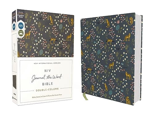 NIV Journal the Word Bible Niv, Journal the Word Bible (Perfect for Note-Taking), Double-Column, Cloth Over Board, Navy Floral, Red Letter, Comfort, (Hardcover)
