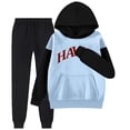 thumbnail image 3 of Kids Sweatsuit Sets 2 Piece Hoodie with Sweatpants Colorblock Hoodies Long Sleeve Pullover Oversize Trendy Graphic Letter Sweatshirt Preppy Clothes Size 4-5 Years, 3 of 5