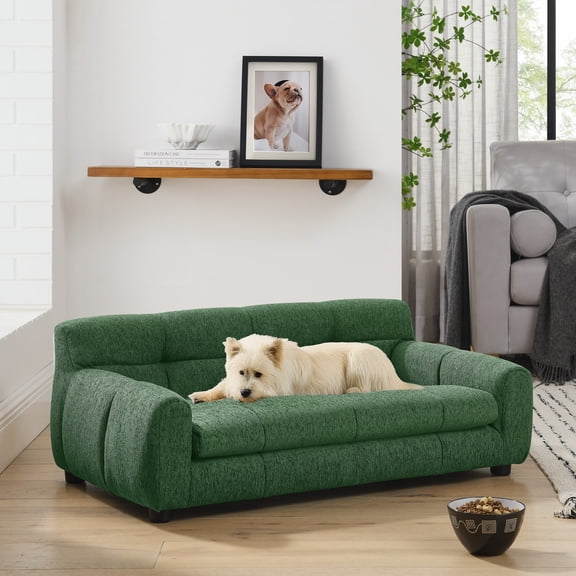 Pet Sofa Bed with Backrest and Armrests, Modern Rectangular Pet Sofas for Small and Medium-Sized Dogs, Green