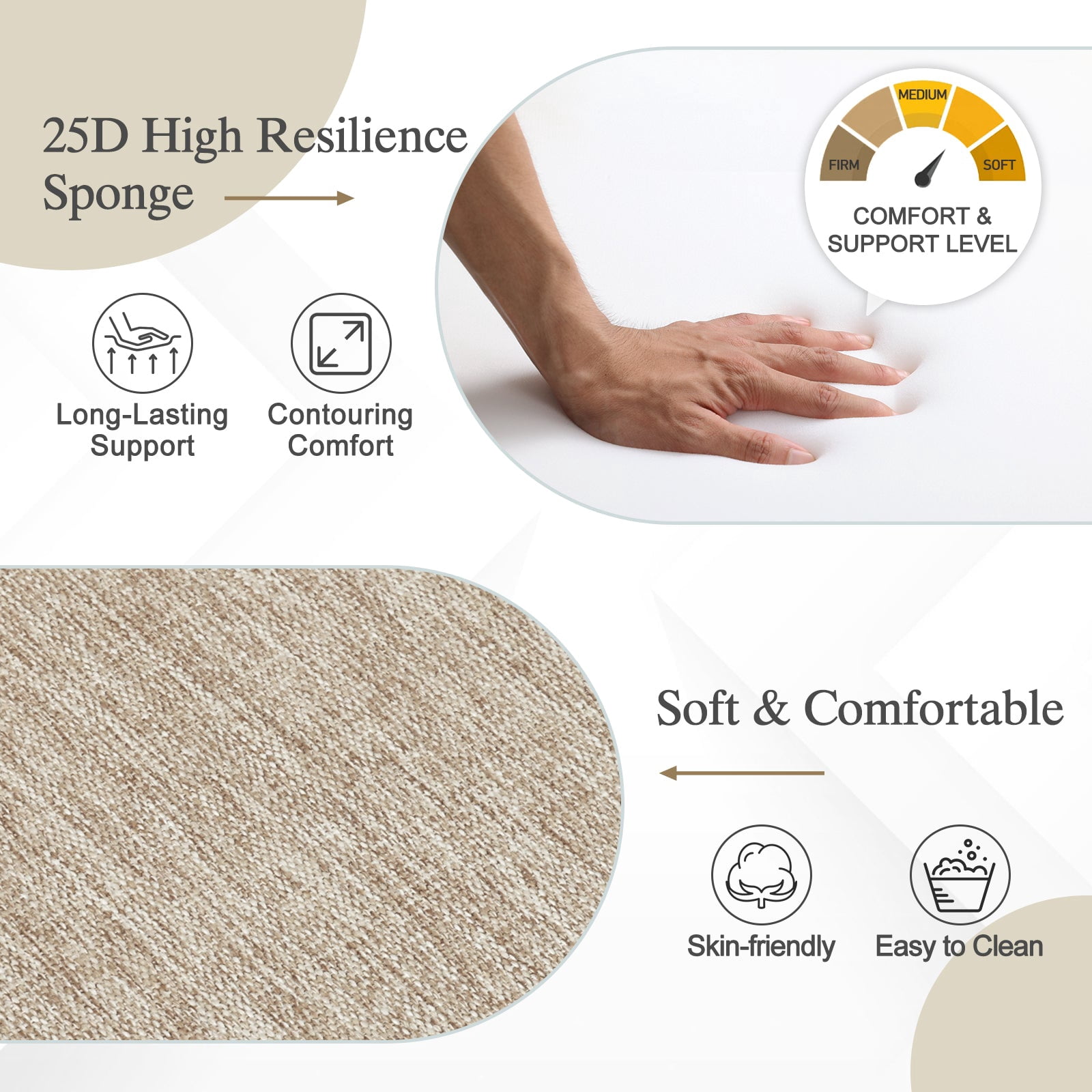 BPS 21" x 21" Outdoor Dining Chair Cushion, Water Resistant Patio Seat Cushion Pads with Ties, Set of 4 - Brown