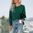 thumbnail image 3 of Jersey de manga larga para mujer, Top con cuello redondo, manga de murciélago, cuello en V, encaje, diseño sin espalda, Top para mujer, verde oscuro S, 3 of 6
