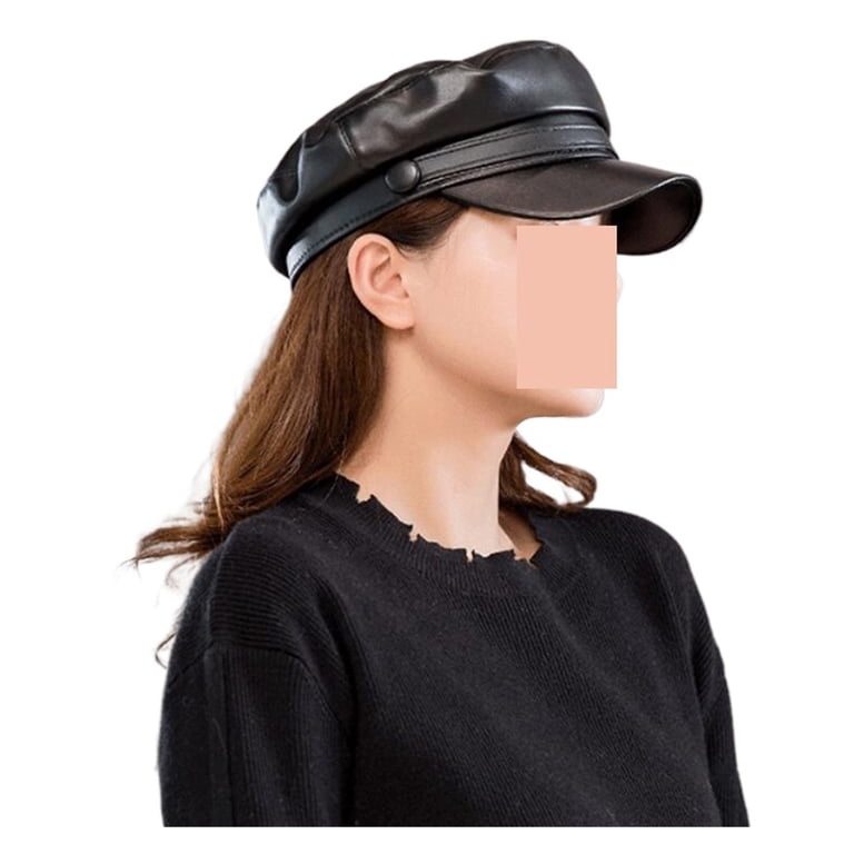 Unisex PU Leather Caps Spring Autumn Sailor Hats For Women Men
