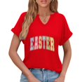 thumbnail image 4 of Corto para las Mujeres Casual Verano 2025 Pascua Impresión V-Cuello Camiseta, Ligero 95% Poliéster 5% Spandex Top para Toda la Temporada Hogar Y Diario, 4 of 7