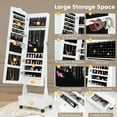 thumbnail image 4 of CHARMAID Rolling Jewelry Armoire with Full Length Mirror, Lockable Stand up Jewelry Cabinet with Lights and Wheels, Standing Jewelry Organizer with Drawers, Mirror with Jewelry Storage (White), 4 of 18