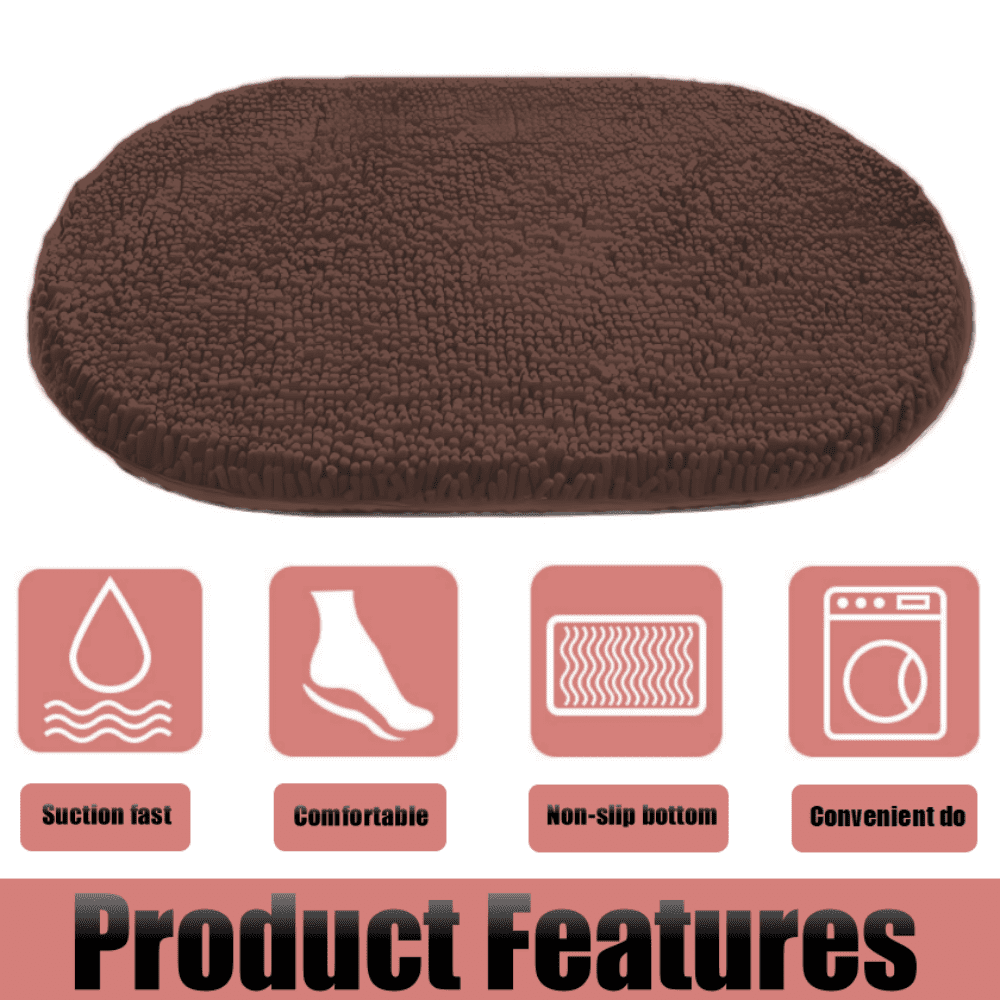 MK Gdledy Chenille Oval Bath Rug 20x32, Rubber Backing Quick Dry Washable Microfiber Mats，Brown