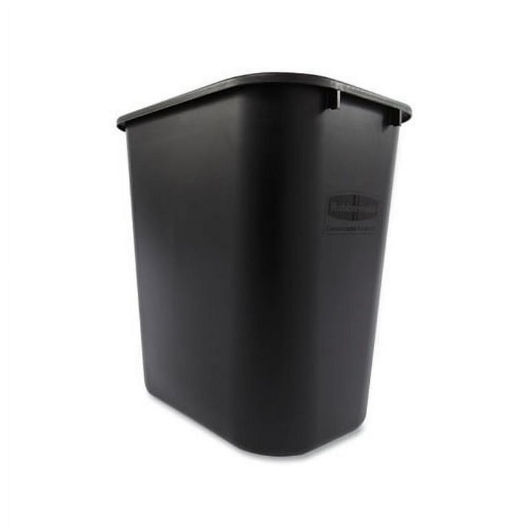 Deskside Plastic Wastebasket, Rectangular, 7 gal, Black, Short