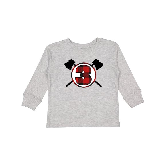 Inktastic 3rd Birthday Buffalo Plaid Lumberjack Boys Long Sleeve Toddler T-Shirt