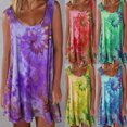 thumbnail image 4 of Women Sleeveless O-Neck Loose Swing for Tank Dress Gradient Tie-Dye Print Casual Bohemian Pleated Basic Beach Sundress S, 4 of 14