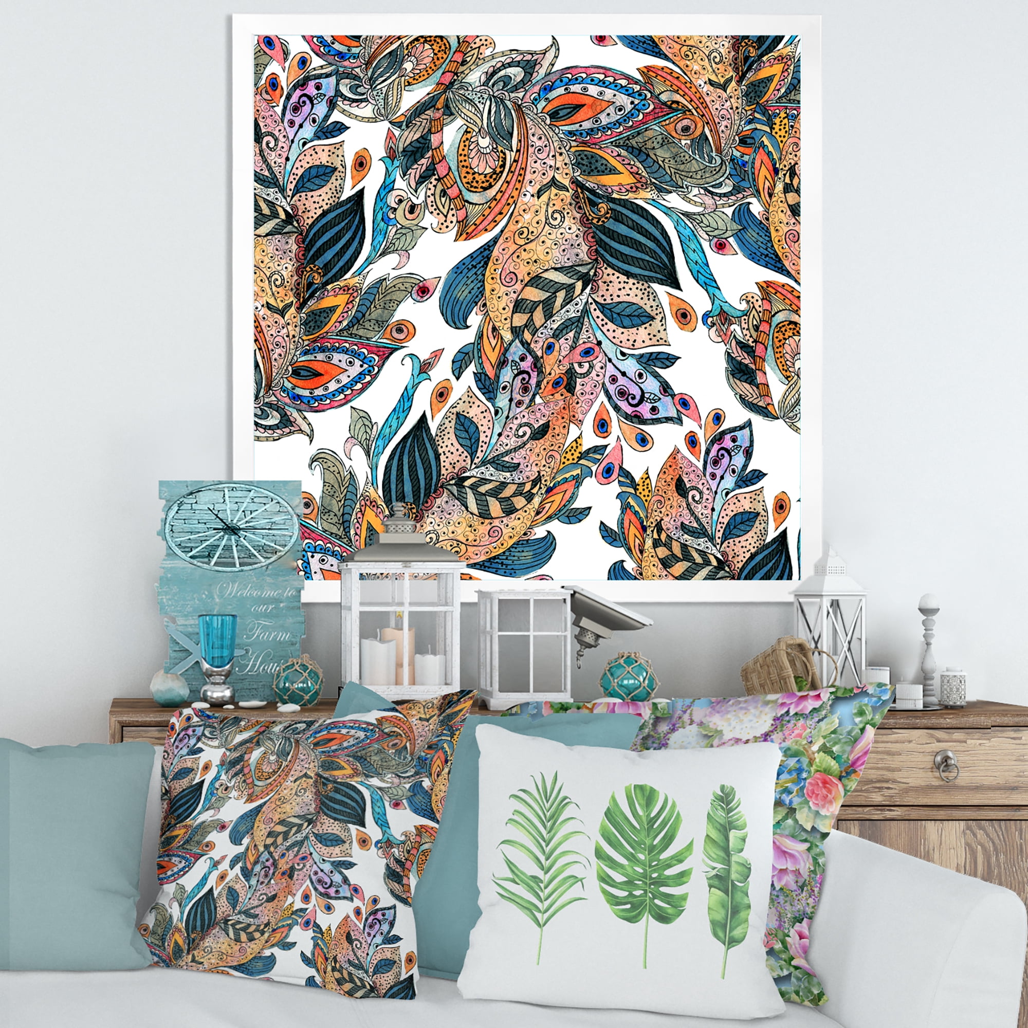 Designart 'Floral Seamless Abstract Texture Pattern' Traditional Framed Art Print