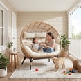 thumbnail image 5 of RADIATA Double Egg Chair for 2 Person, Oversized Wicker Loveseat with Thick Cushions, Indoor Outdoor Stationary Patio Lounge Chair for Balcony, Garden, Beige, 5 of 10