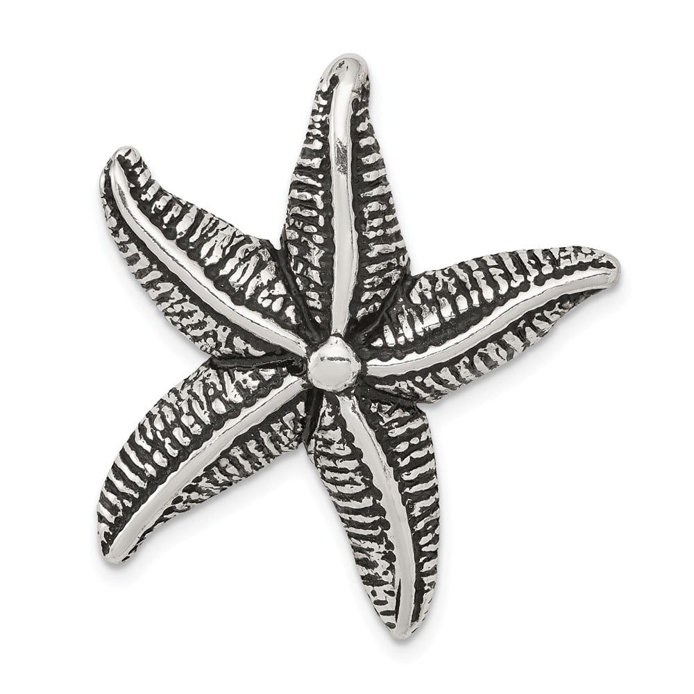 Mia Diamonds 925 Sterling Silver Solid Antiqued and Textured Star Fish Necklace Chain Slide Pendant