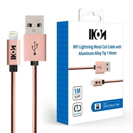IKON Lighting Cable 1Pack 3FT Aluminum Braided, MFI Certified Lightning to USB Cord Charging for iPhone 8, X, 7, 7 Plus, 6, 6s, 6Plus, 5, 5c, 5s, SE, iPad, iPod Nano, (Best Iphone Lighting Cable)