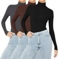 thumbnail image 5 of Comdrip Mock Neck Tops for Women, Womens 3 Pack Long Sleeve Shirts Crew Neck Stretch Fitted Underscrubs Trendy Basic Tops Lightweight Thermal Tee Thermal Long Sleeve Women Red XL, 5 of 5