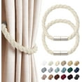 thumbnail image 1 of 2 Pack Strong Magnetic Curtain Tiebacks Modern Simple Style Drape Tie Backs Convenient Decorative Weave Rope Curtain Holdbacks for Thin or Thick Home & Office Window Draperies (Beige), 1 of 5