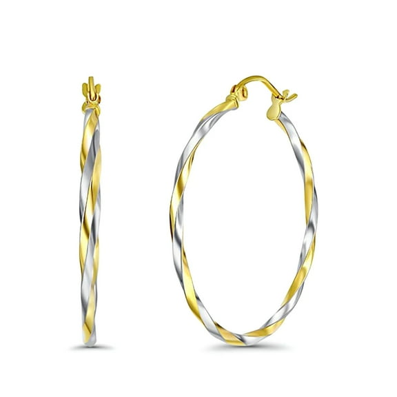 25mm 14K Two Tone Gold 1.5mm Thickness Twisted Tube Hoop Earrings