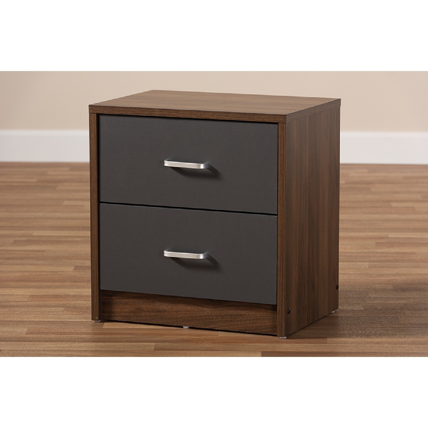 Baxton Studio Hansel Modern and Contemporary 2-Drawer Dark Brown and Dark Grey Finished Nightstand - image 2 of 7