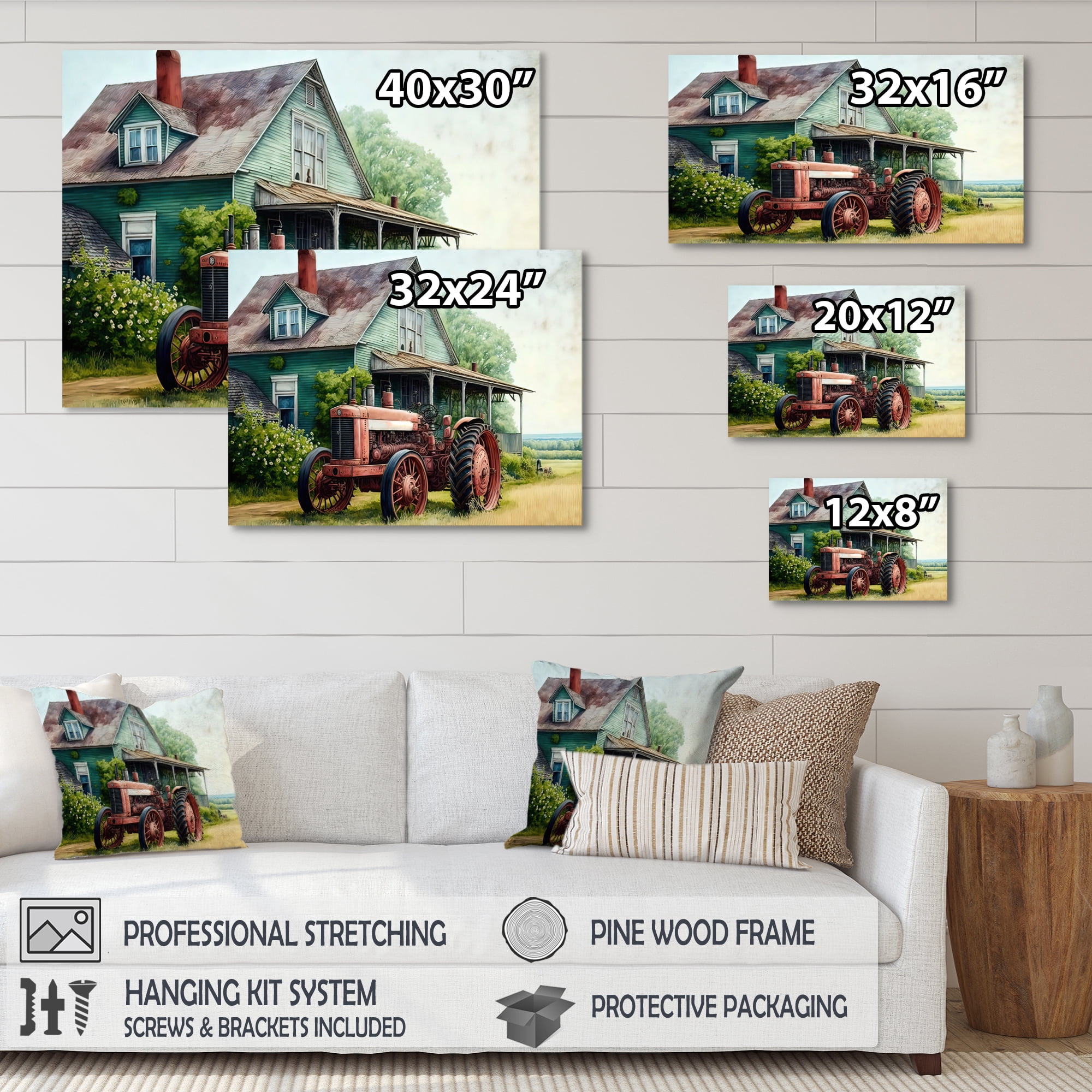 Designart Tractor In Barn II Canvas Wall Art