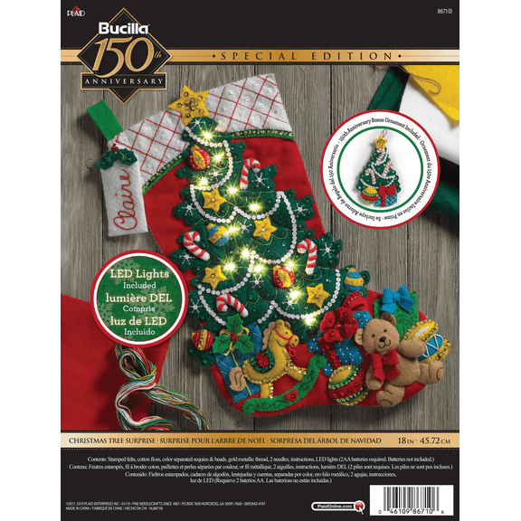 Bucilla Felt Applique Stocking Making Kit, Christmas Tree Surprise, 18"