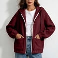 thumbnail image 4 of WIZUTIZ Women's Solid Color Zip Up Hoodie Drawstring Hood Pockets Long Sleeve Casual Jacket Lightweight Fall Spring Outerwear, 4 of 7