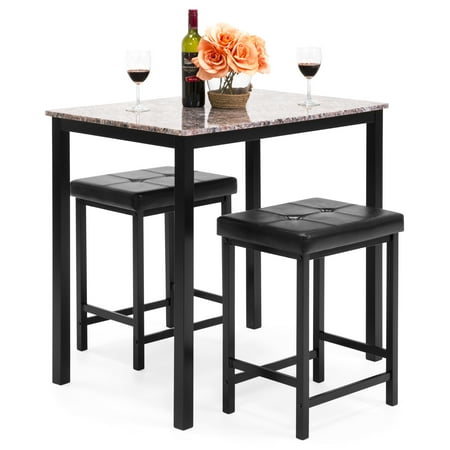 Standard Kitchen Bar Height Best Choice Products Marble Veneer Kitchen Table Dining Set with 2 Counter Stools, Brown ()